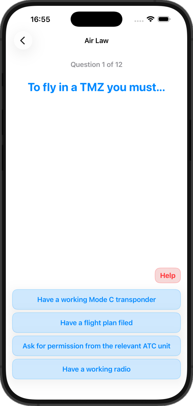 Air Law questions screen
